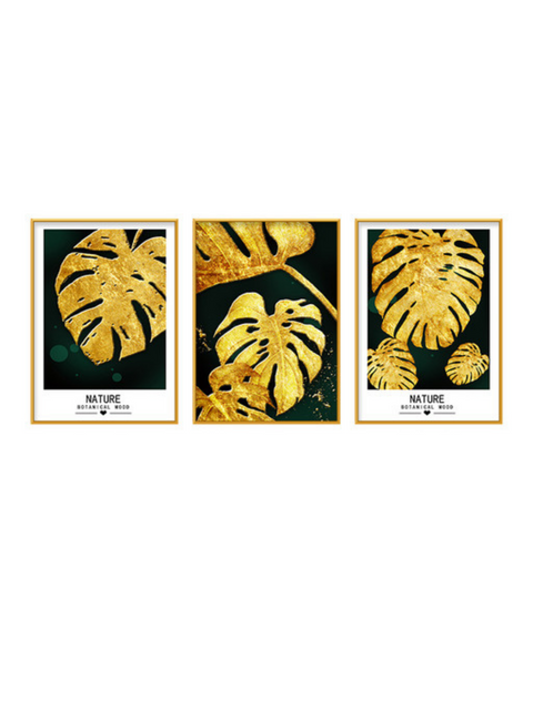 Palma Set of 3 Alloy Matt - Golden Frame Wall Art