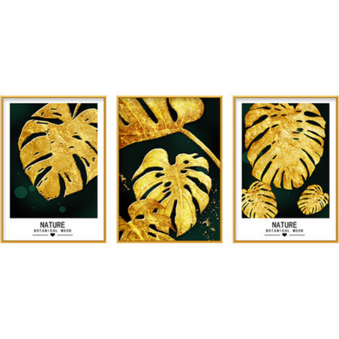 Palma Set of 3 Alloy Matt - Golden Frame Wall Art