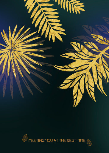 Golden Foliage  Set of 3 Alloy Matt - Golden Frame Wall Art