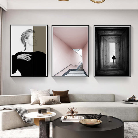 Vogue Set of 3 Alloy Matt - Black Frame Wall Art