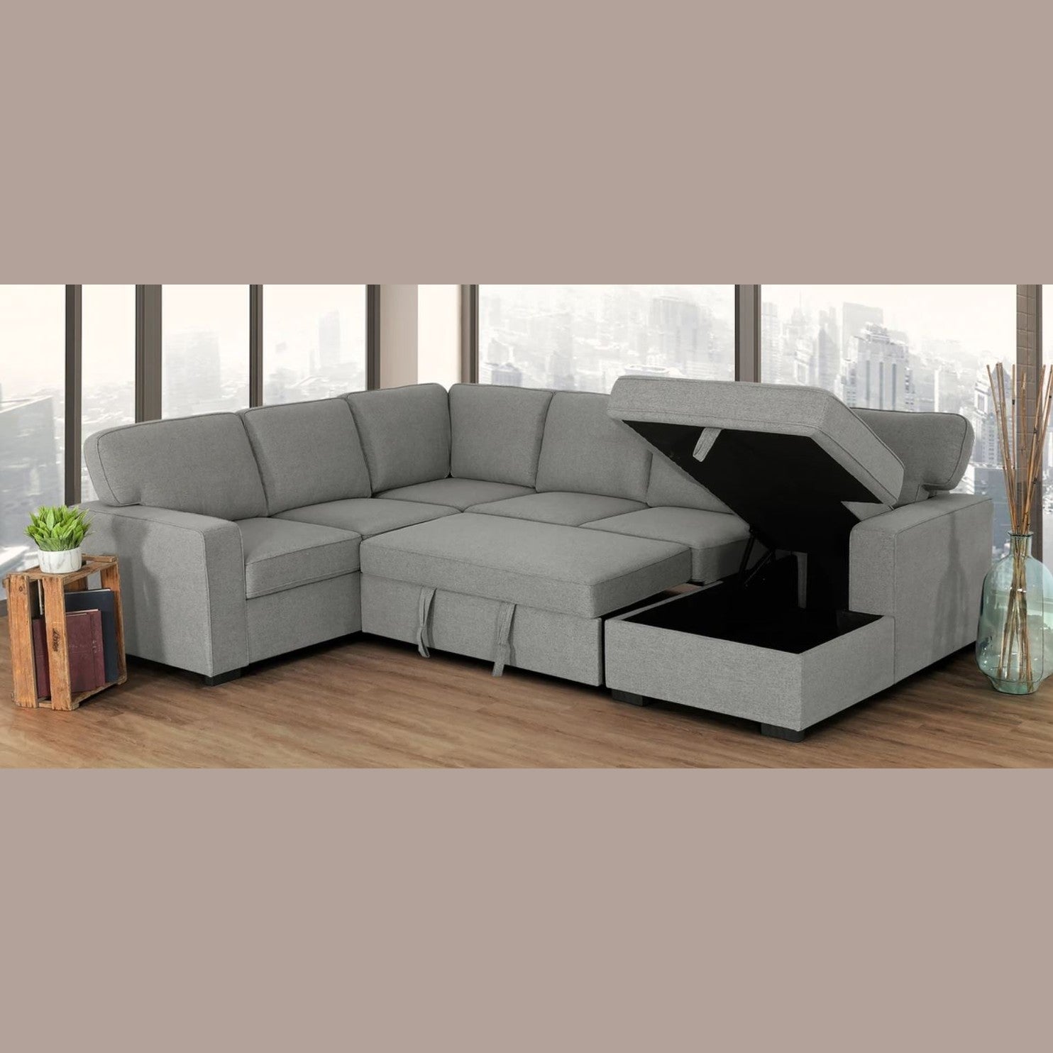 Morandi Sleeper Sectional RHF Chaise Storage - Dark Grey