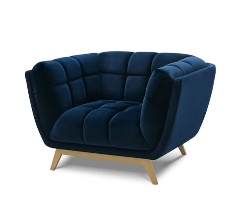 Yaletown Mid Century Tufted Velvet Accent Chair Gold Legs - Dark Blue