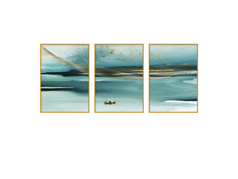 Azure Set of 3 Alloy Matt - Golden Frame Wall Art