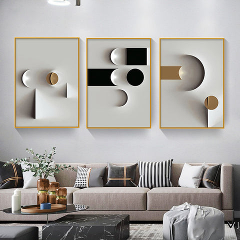 Berlin Set of 3 Alloy Matt - Golden Frame Wall Art – Accents@Home