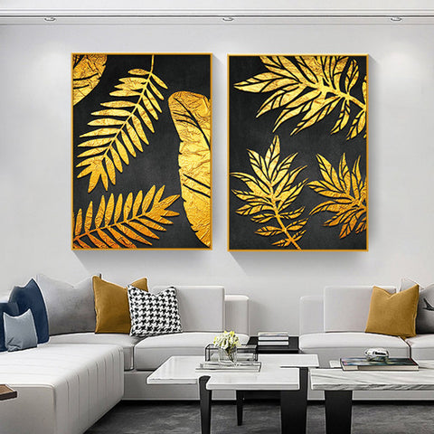 Shimmer Set of 2  Alloy Matt - Golden Frame Wall Art