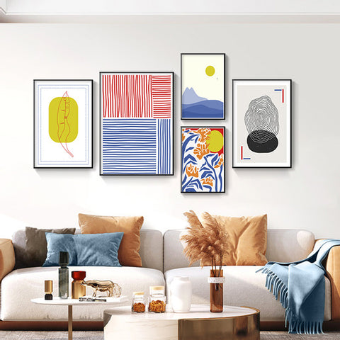Loft Living Set of 5 Alloy Matt - Black Frame Wall Art
