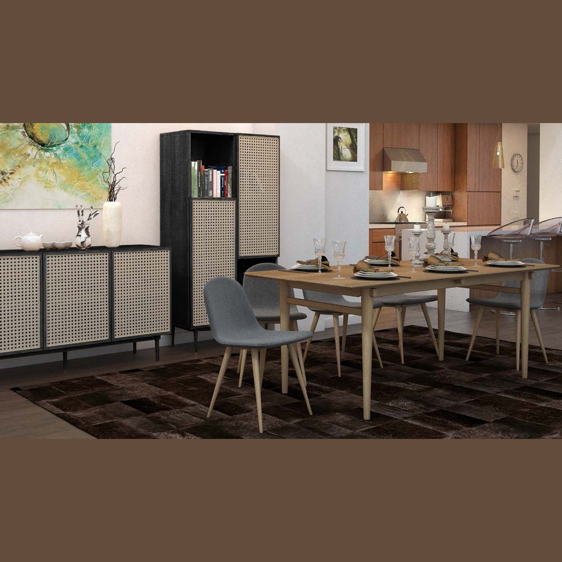 Floor Model Cane Bookcase With Full Doors