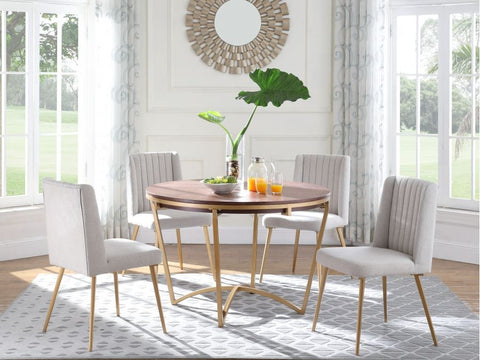 Eleanor Dining Table/ Cream Linen Fabric Dining Chair 5 Piece Set