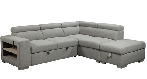 Guido Sleeper Sectional w/Storage Ottoman-Right Chaise-Grey