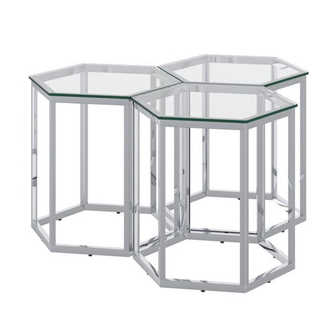 Fleur 3pc Accent Table Set in Silver