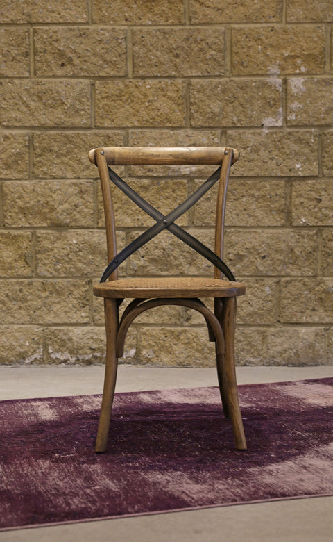 Cross Back Chair w/ Rattan Seat - Natural Rustic