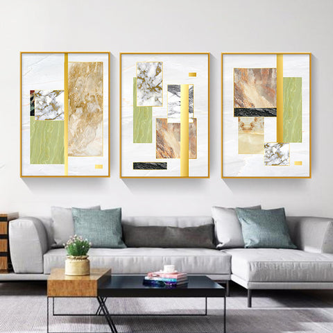 Eternal Glass Golden Leaf  Set of 3 - Golden Frame Wall Art