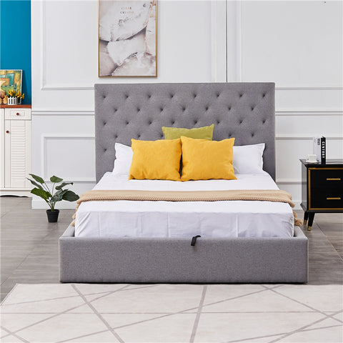 Maya Tufted Fabric Lift Up Storage Bed-Queen