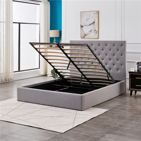 Maya Tufted Fabric Lift Up Storage Bed-Queen