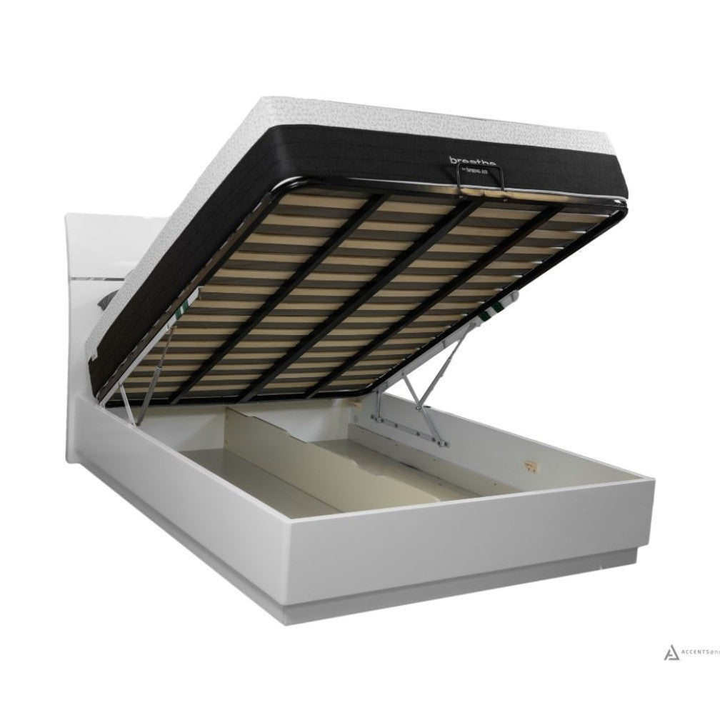 Zoe White Glossy King Storage Bed