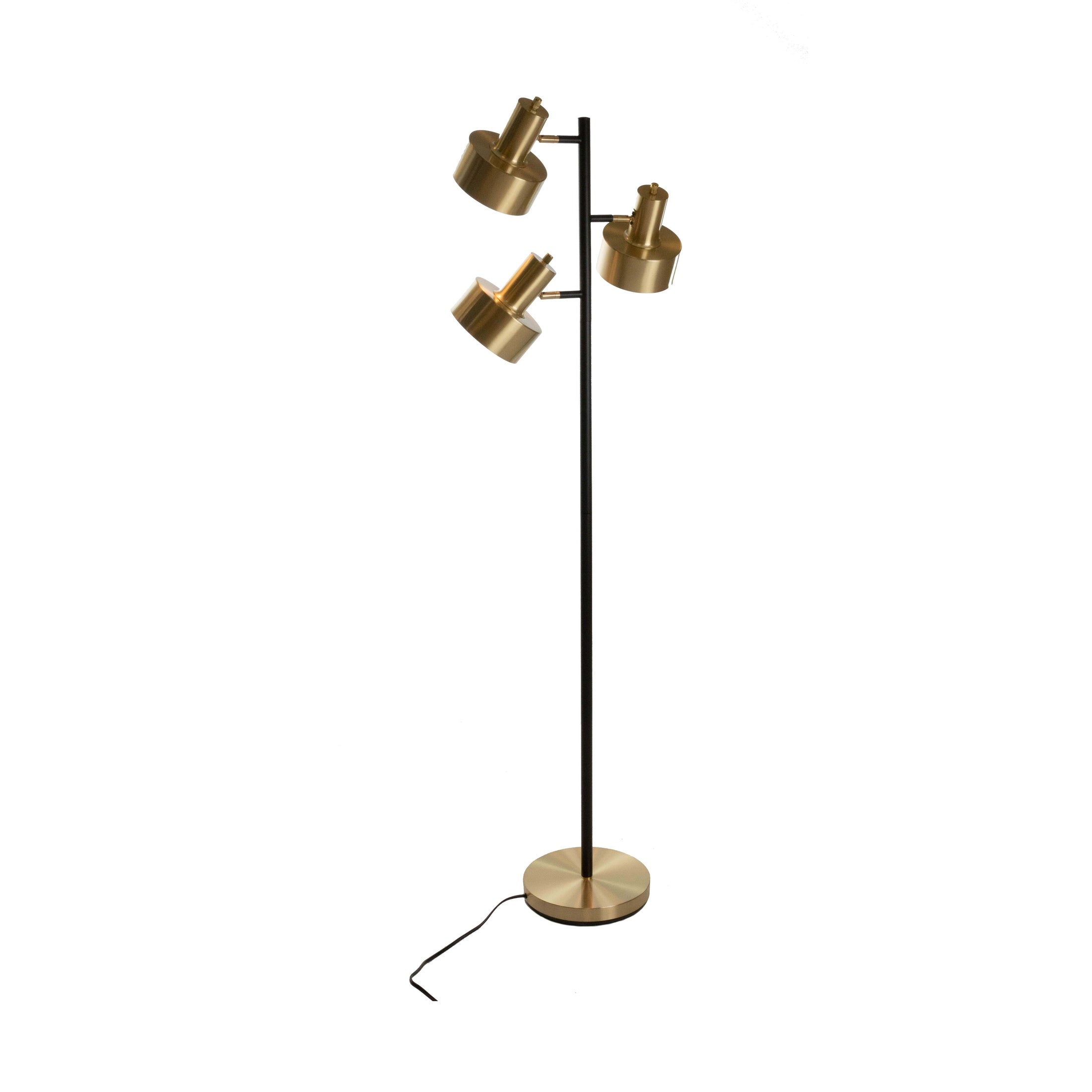 Arrigo 3 Light Black and Antique Brass Floor Lamp