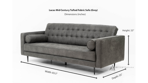 Lucas Mid Century Tufted Fabric Sofa - SF206 Grey