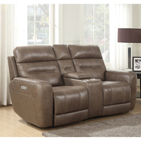 Floor Model Marcella Genuine Leather Power Recliner Loveseat With Console