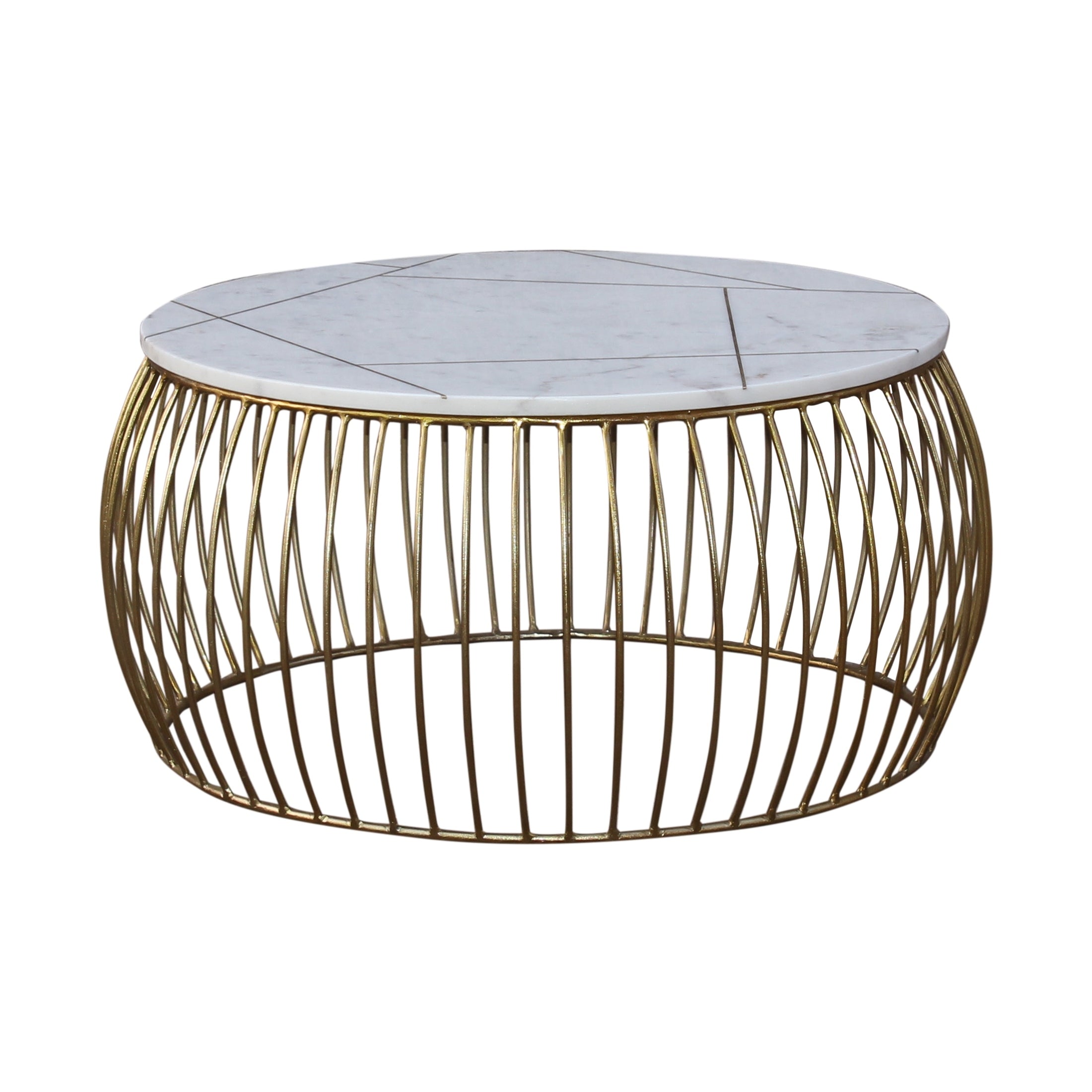 Katya Gold Round Marble Coffee Table Wire Metal Base