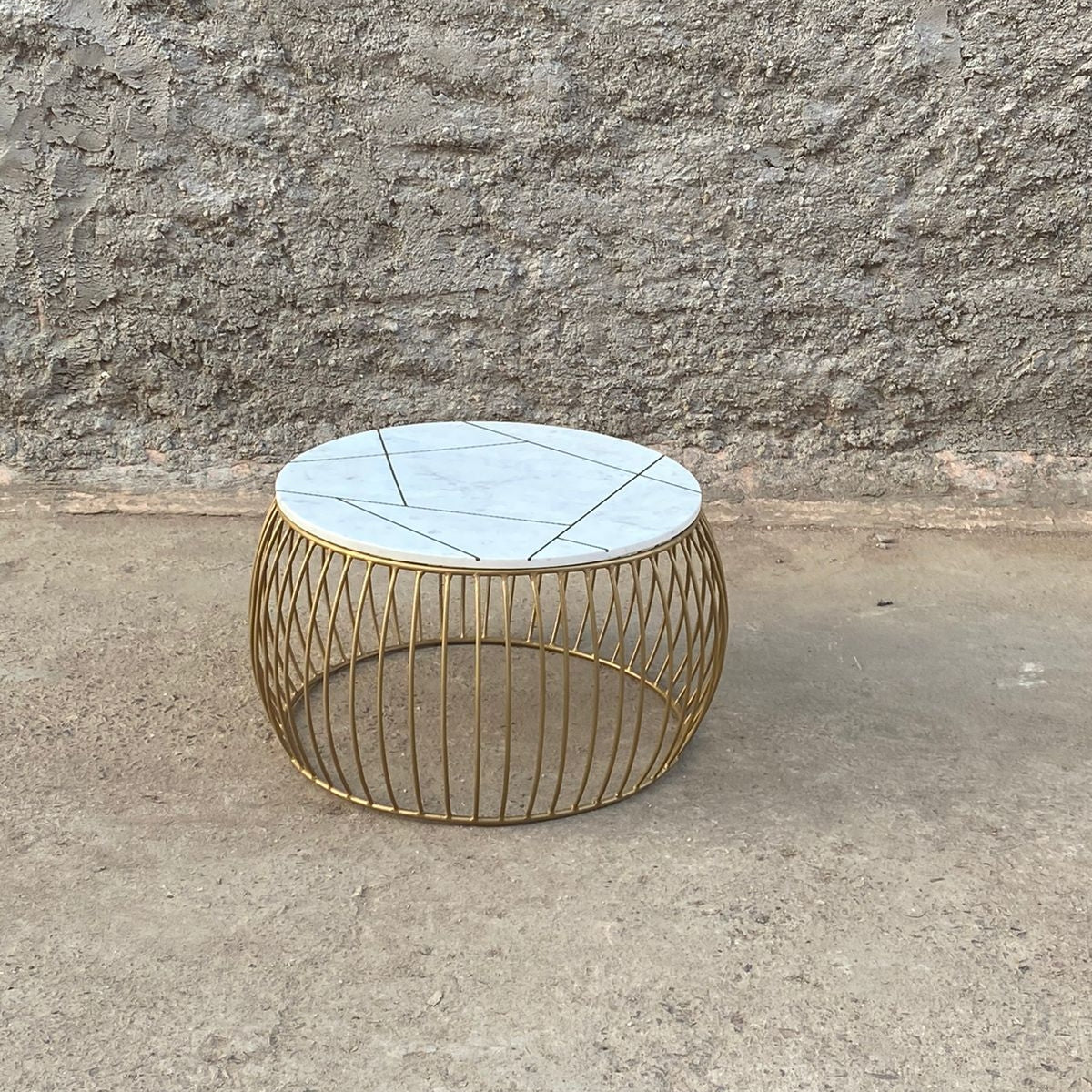 Katya Gold Round Marble Coffee Table Wire Metal Base