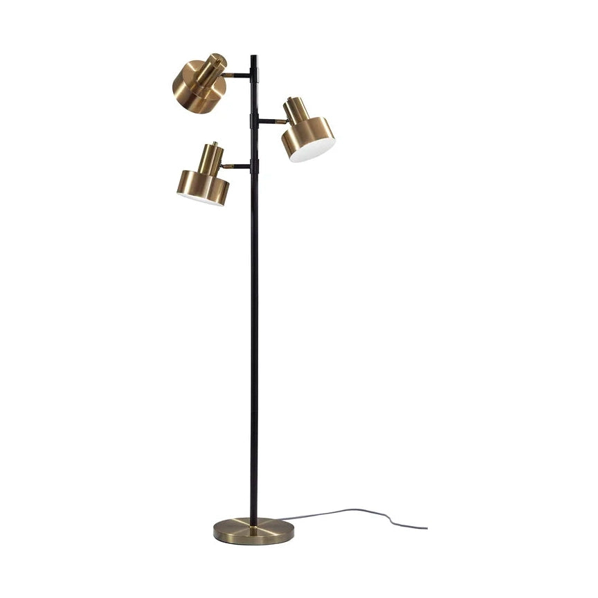 Arrigo 3 Light Black and Antique Brass Floor Lamp