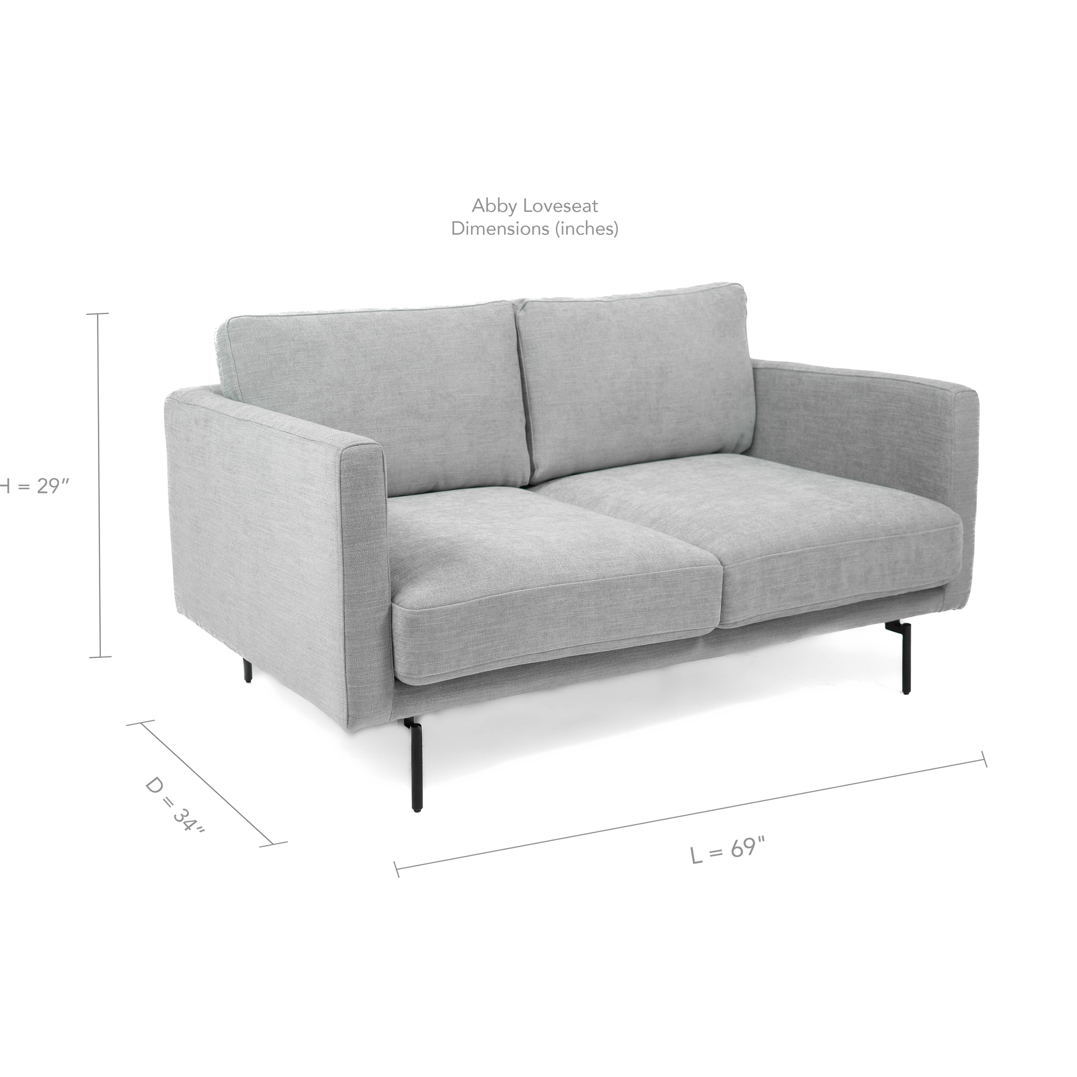 Abby Fabric Loveseat with Black Metal Legs