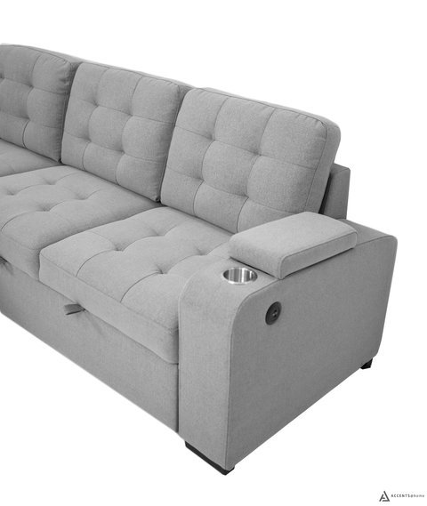 Alonso Sleeper Sectional Left Chaise with USB - Dark Grey