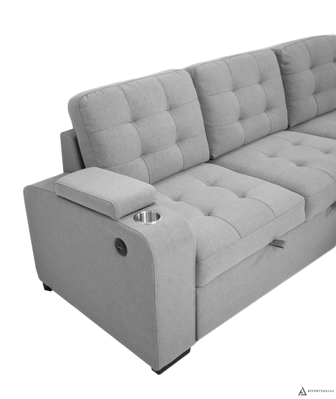 Alonso Sleeper Sectional Right Chaise with USB - Dark Grey