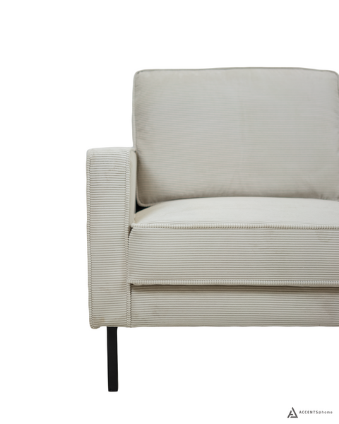 Beaumont Fabric Sofa - Ivory Corduroy Striped Soft Velvet Upholstery Fabric