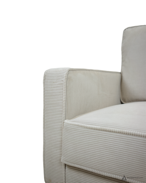 Beaumont Fabric Sofa - Ivory Corduroy Striped Soft Velvet Upholstery Fabric