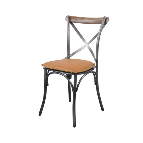 Metal Crossback Chair with Cognac Seat Cushion