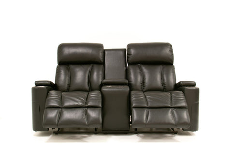 Aviator Leather Gel Power Recliner Console Loveseat - Black