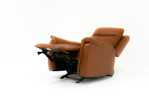 Stuart Power Reclining Genuine Leather Chair - Saddle