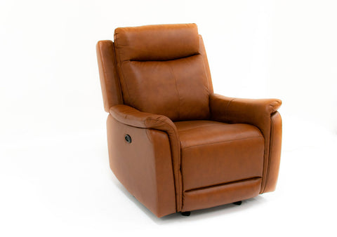 Stuart Power Reclining Genuine Leather Chair - Saddle