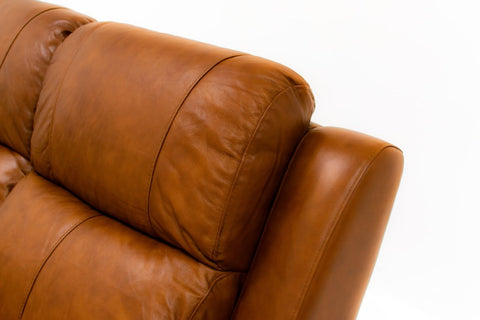 Cortana Power Reclining Genuine Leather Sofa - Saddle