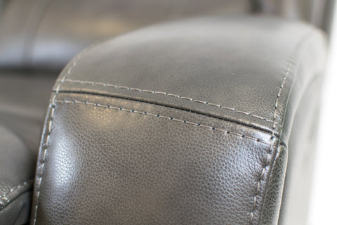 Reynolds Genuine Leather Power Reclining Sofa with Power Headrest - Grey