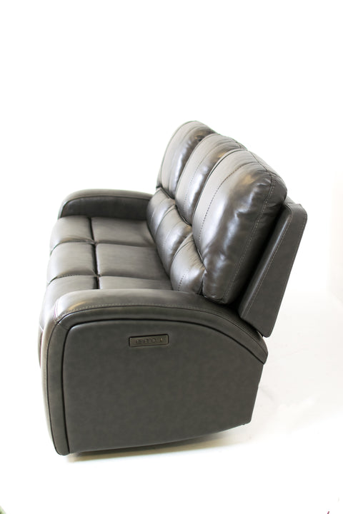 Reynolds Genuine Leather Power Reclining Sofa with Power Headrest - Grey