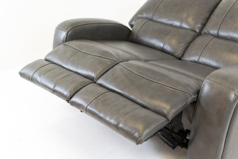 Floor Model Reynolds Genuine Leather Power Reclining Loveseat  with Power Headrest- Grey