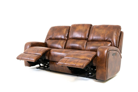 Floor Model Renault Power Reclining Sofa with Power Headrest - Brown Bark Leather Gel