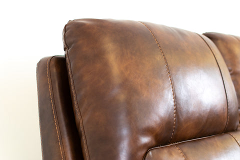 Floor Model Renault Power Reclining Sofa with Power Headrest - Brown Bark Leather Gel