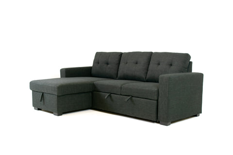 Judas Grey Fabric Pull Out Storage Sofa Bed Sectional Reversible