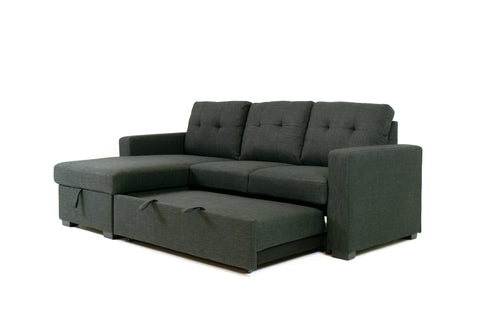 Judas Grey Fabric Pull Out Storage Sofa Bed Sectional Reversible