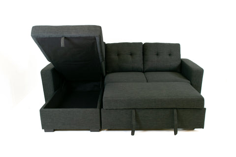 Judas Grey Fabric Pull Out Storage Sofa Bed Sectional Reversible