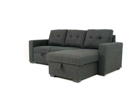 Judas Grey Fabric Pull Out Storage Sofa Bed Sectional Reversible