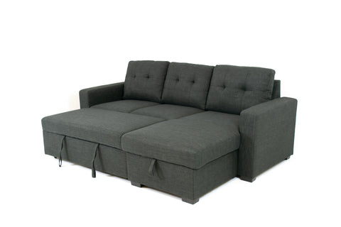 Judas Grey Fabric Pull Out Storage Sofa Bed Sectional Reversible