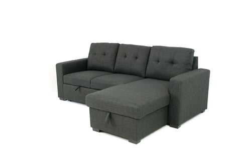 Judas Grey Fabric Pull Out Storage Sofa Bed Sectional Reversible