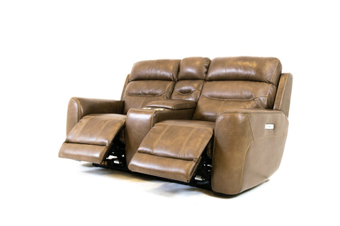 Floor Model Marcella Genuine Leather Power Recliner Loveseat With Console