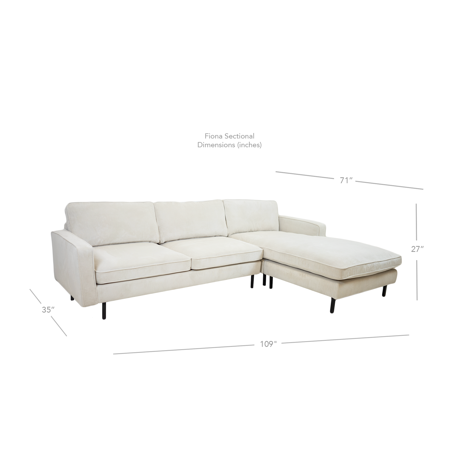 Fiona Reversible Sectional -Corduroy Ivory