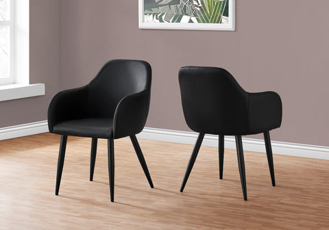 DINING CHAIR - 2PCS / 33"H / BLACK LEATHER-LOOK / BLACK - I 1193