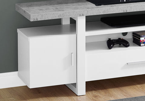 TV STAND - 60"L / WHITE / CEMENT-LOOK TOP - I 2725